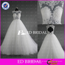 ED Bridal Factory See durch Bodice Bogen Gürtel Spitze Appliqued Tulle Brautkleider